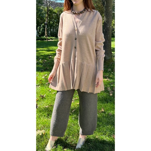Lauren Manoogian OS One Size Pleat Cardigan Camel Wool Baby Alpaca NWT - Picture 5 of 16